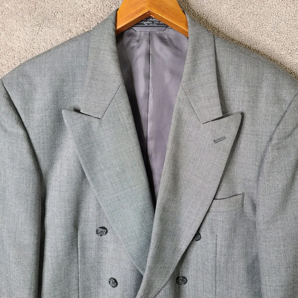 Egon Von Furstenberg Jacket Mens 44L Gray Blazer Double Breasted Wool Blend VTG